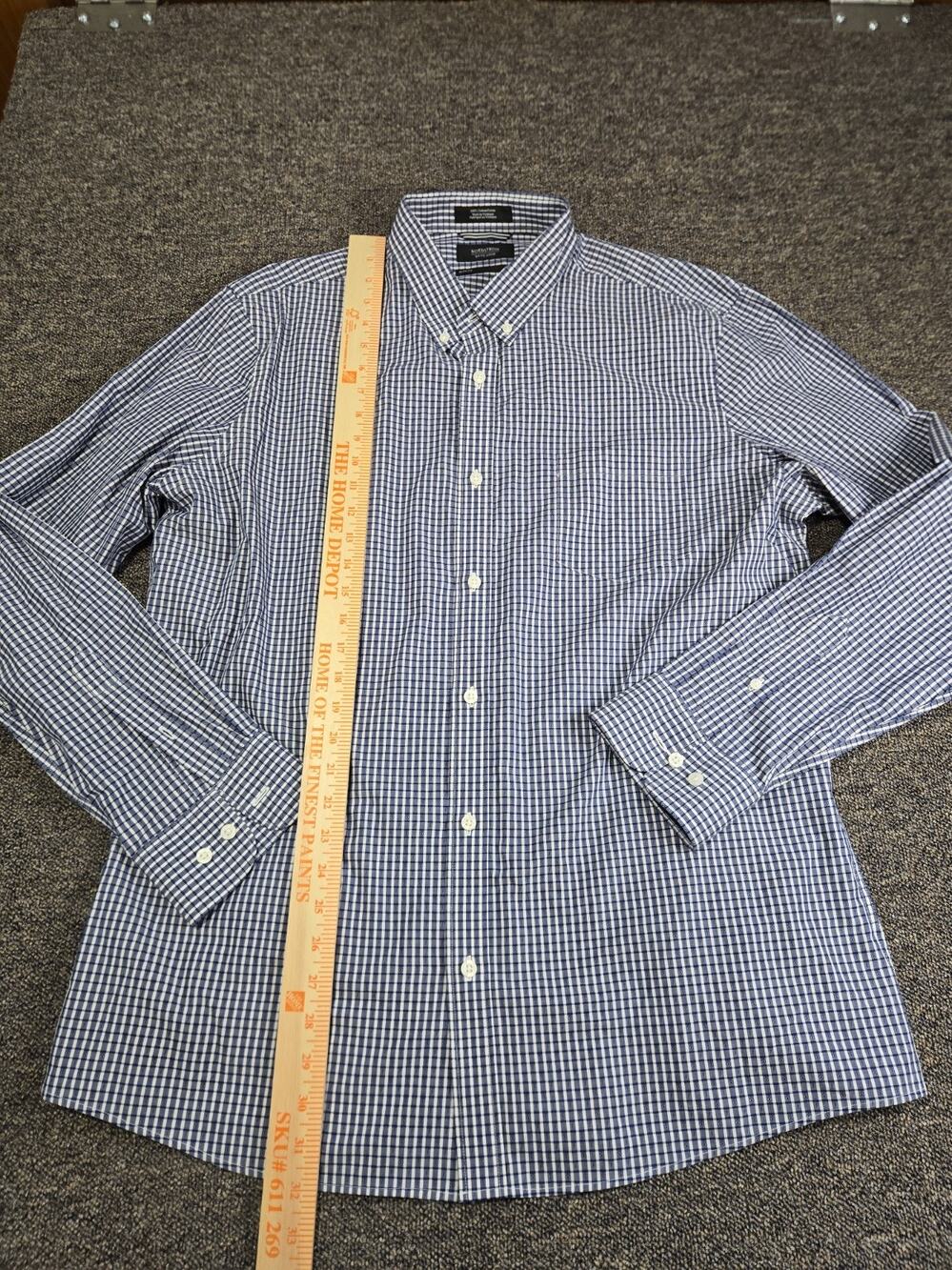 Nordstorm Mens Shop Slim Fit Dress Shirt XL Blue White Gingham With Diamond...